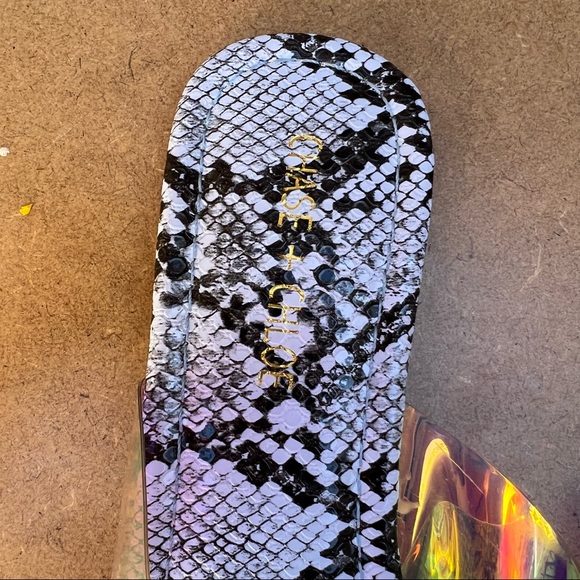 Chase and Chloe Holographic Snake Embossed Clear Strap Irma Slides Sandals - Picture 4 of 7